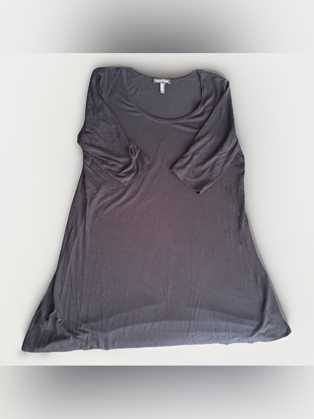 Eileen Fisher Black Swing Tunic Top Medium Elbow Sleeve Stretch Knit